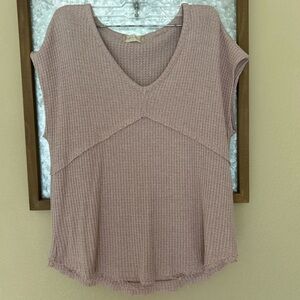 Altar'd State Shirt Womens Small Pink Short Sleeve Waffle